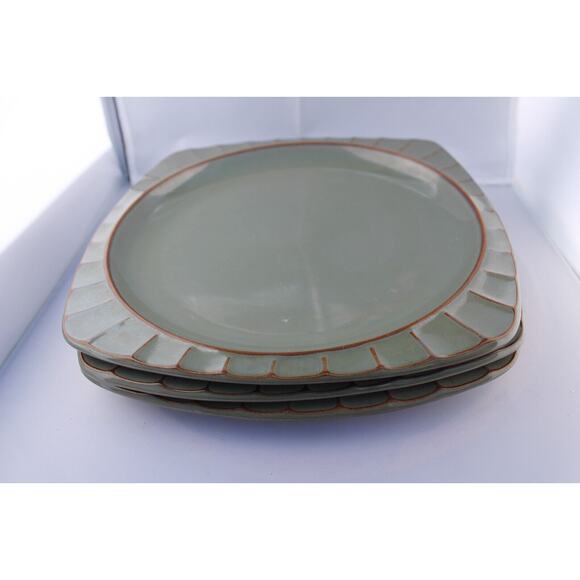 Sango Society Avocado 12" Square Chop Plate set of 3 Green, Ribbed, Multisided - Picture 2 of 2